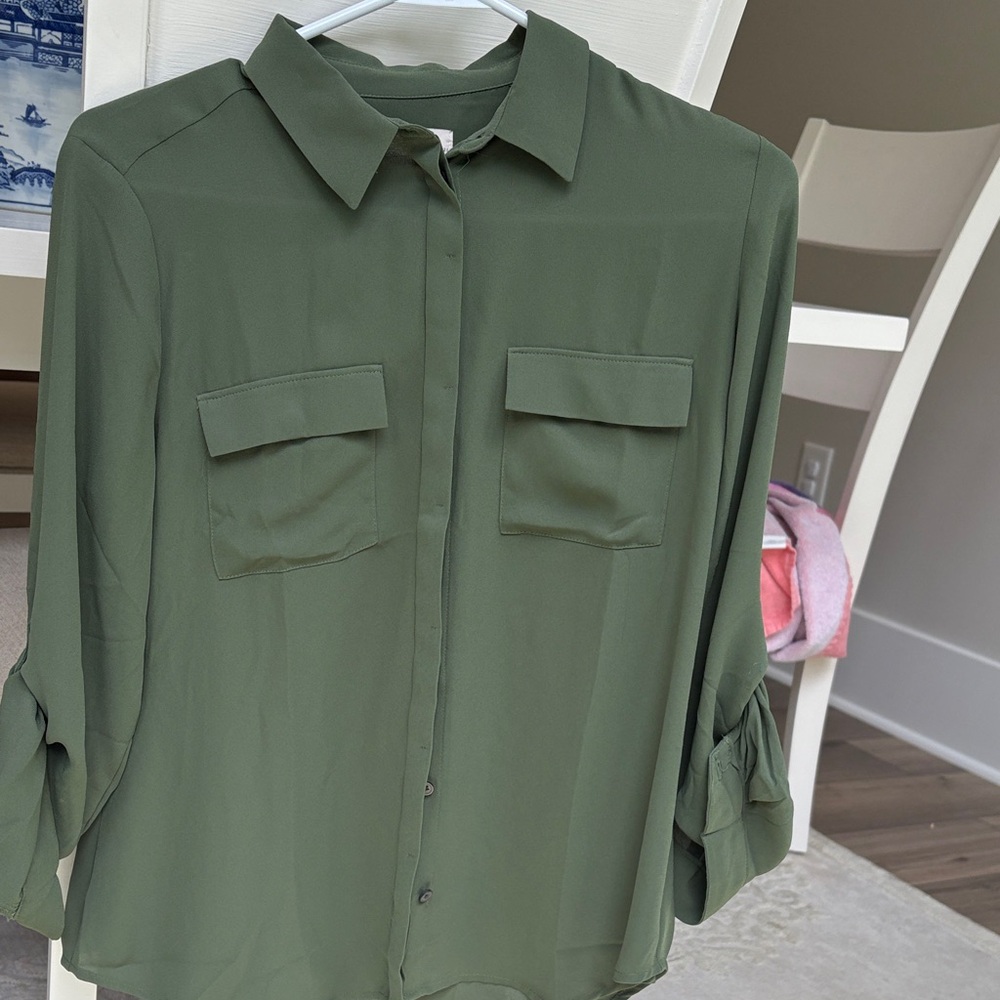 LOFT Dark Green Women's Button-Down Shirt